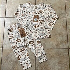 NWT Larkspur Baby Company New Year With Dinosaurs. Drop Sleeve and Jogger Pant.